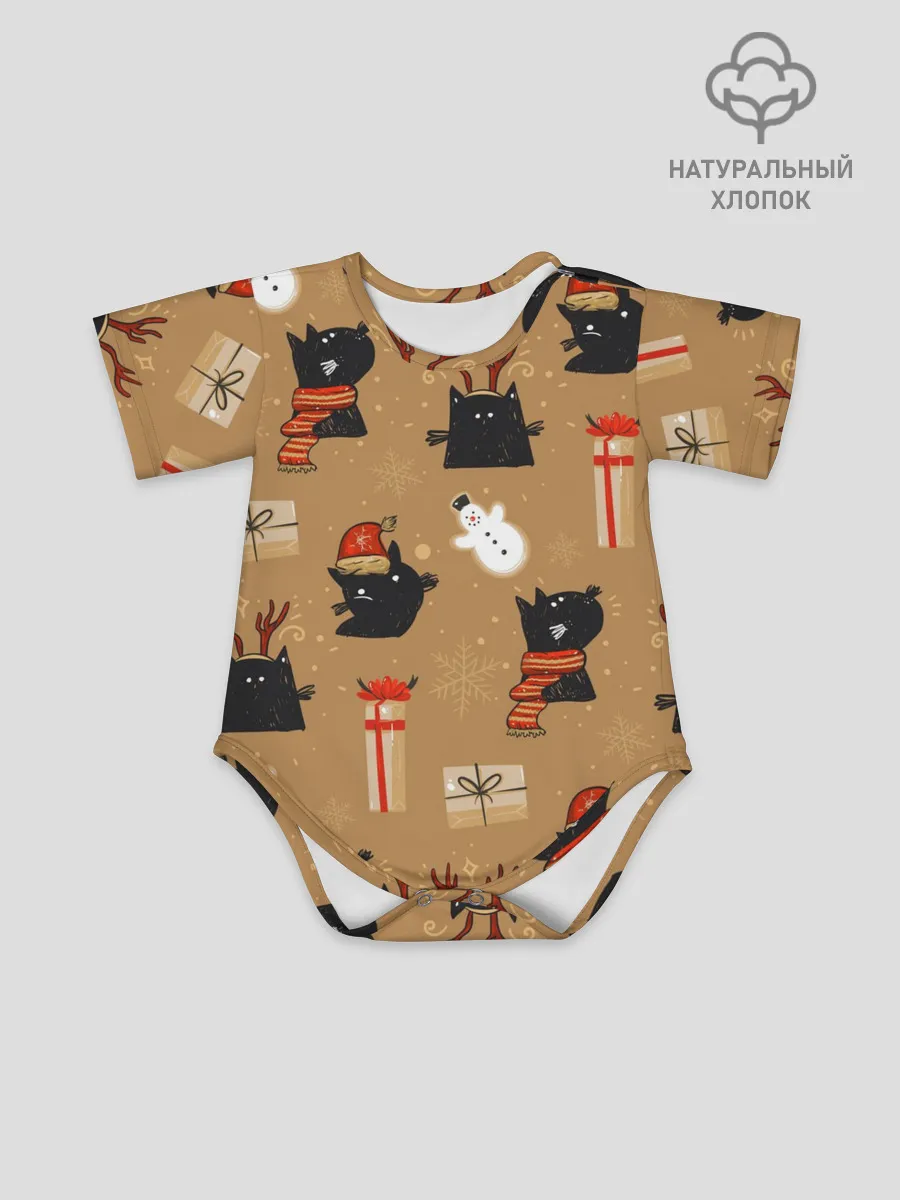 Детское боди / Черные новогодние коты