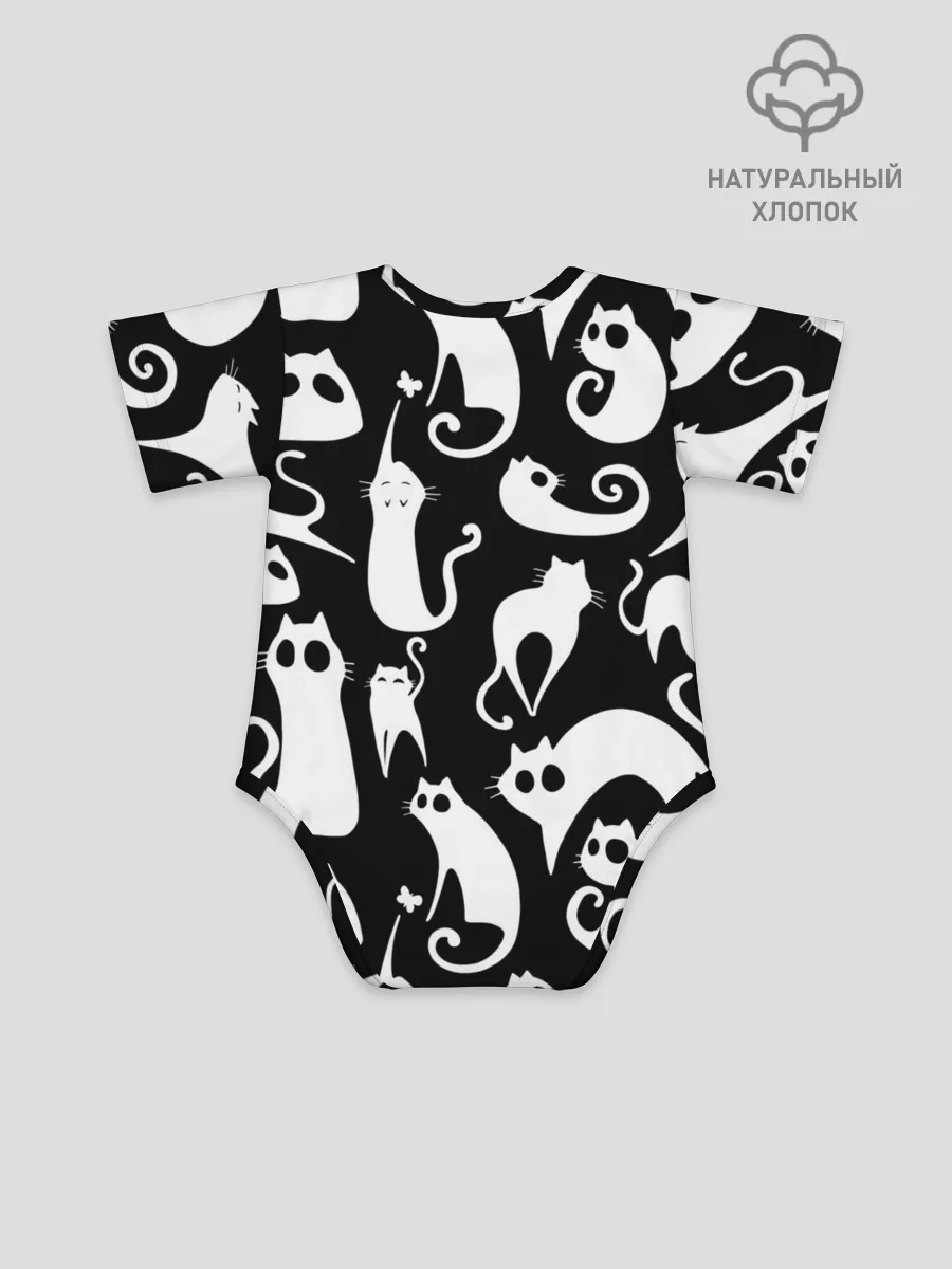 Детское боди / Белые коты на черном фоне