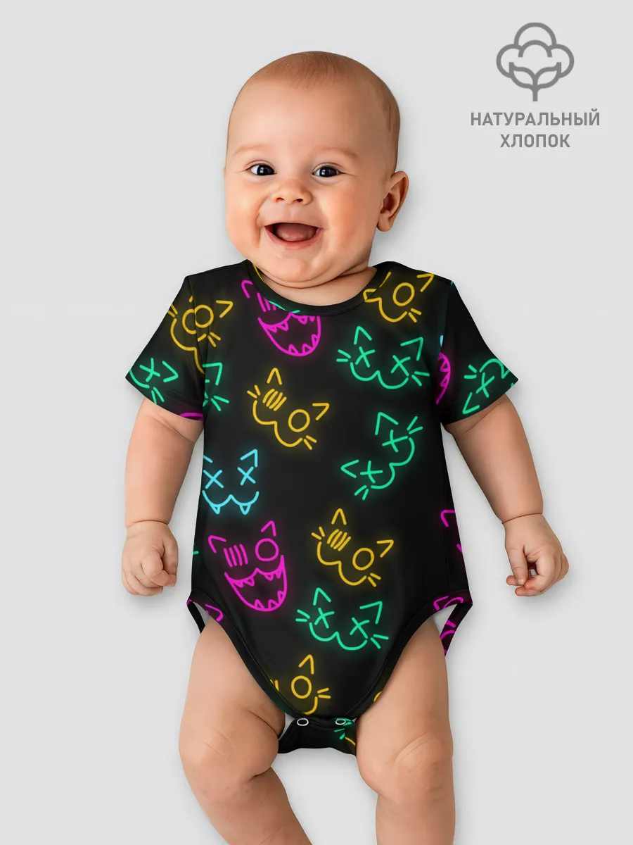 Детское боди / НЕОНОВЫЕ КОТИКИ / NEON FACES CATS