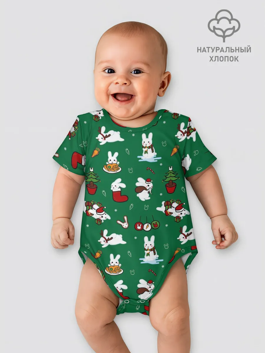 Детское боди / Новогодний паттерн с зайчиками