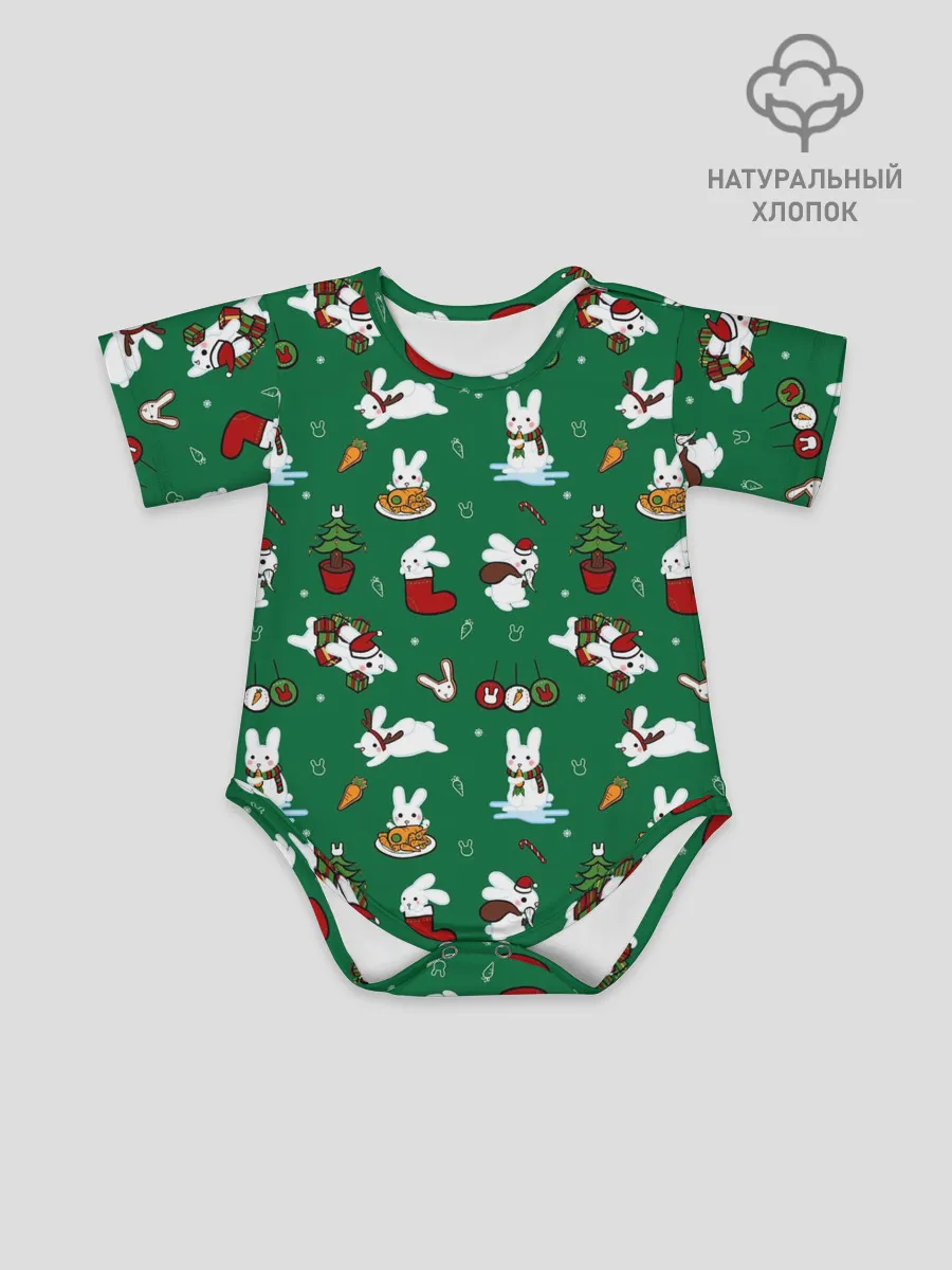 Детское боди / Новогодний паттерн с зайчиками