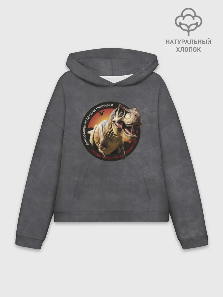 Худи женский оверсайз хлопок / Динозавры_3D_русский