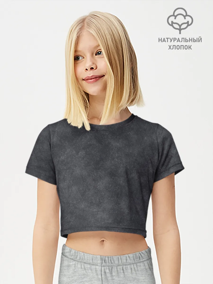Футболка для девочки укороченная базовая хлопок / Варёнка dark grey