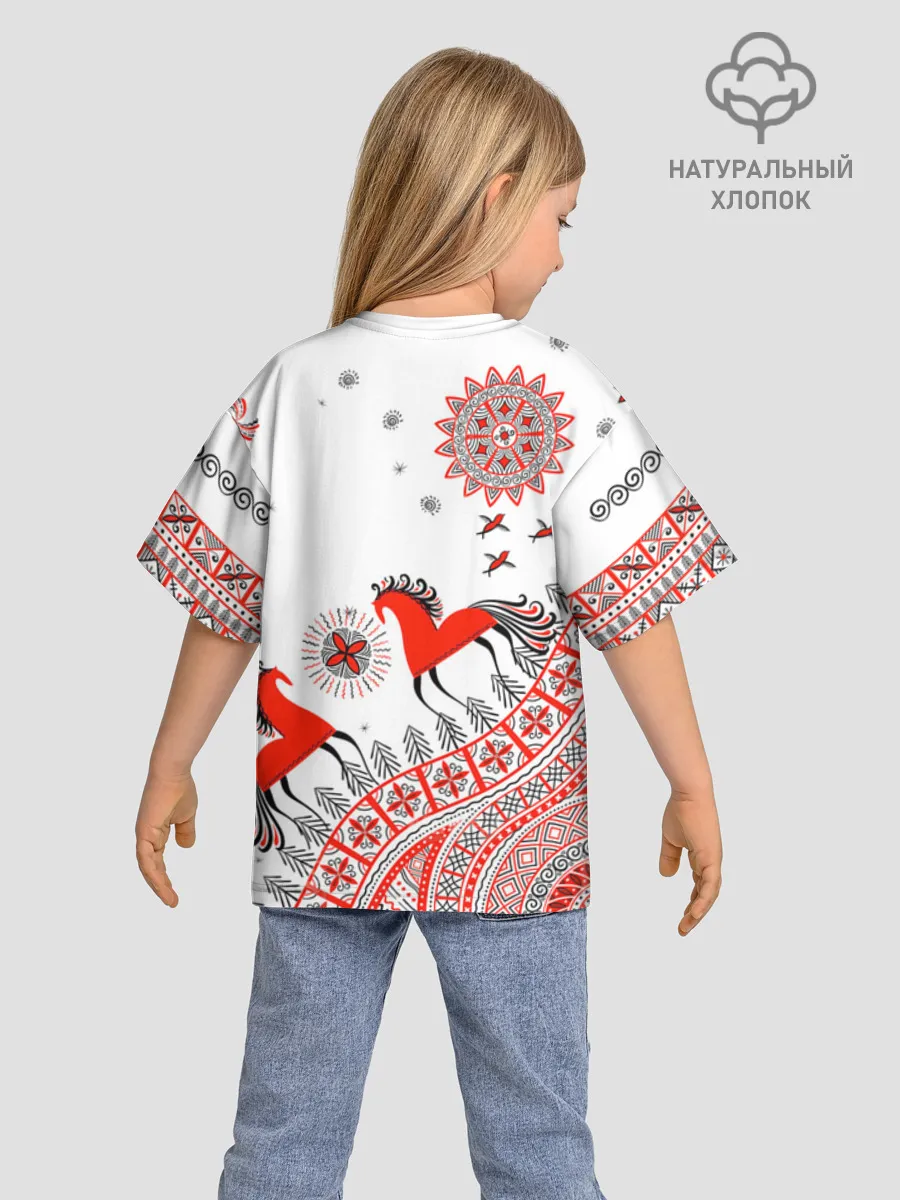 Детская футболка. Оверсайз / Мезенская роспись Horse Kids