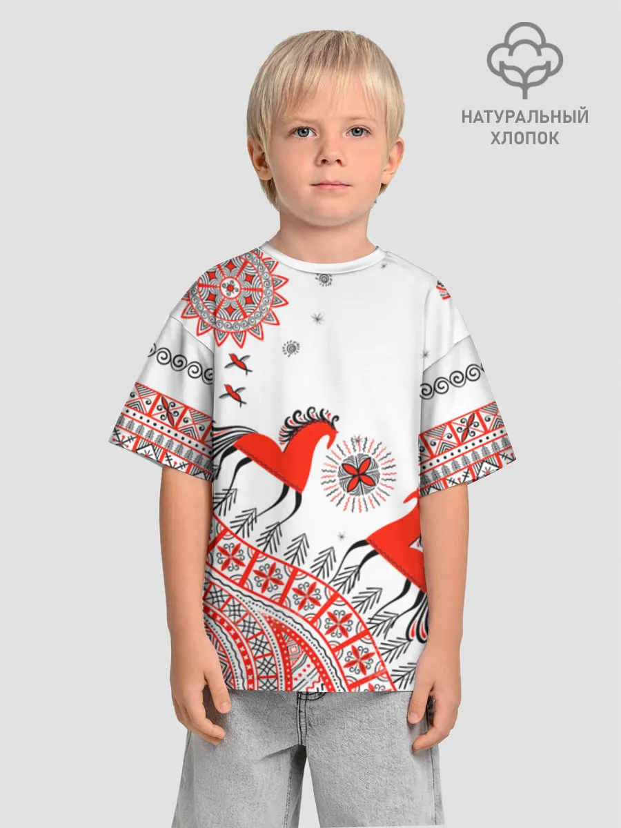 Детская футболка. Оверсайз / Мезенская роспись Horse Kids