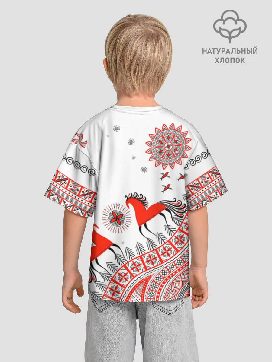 Детская футболка. Оверсайз / Мезенская роспись Horse Kids