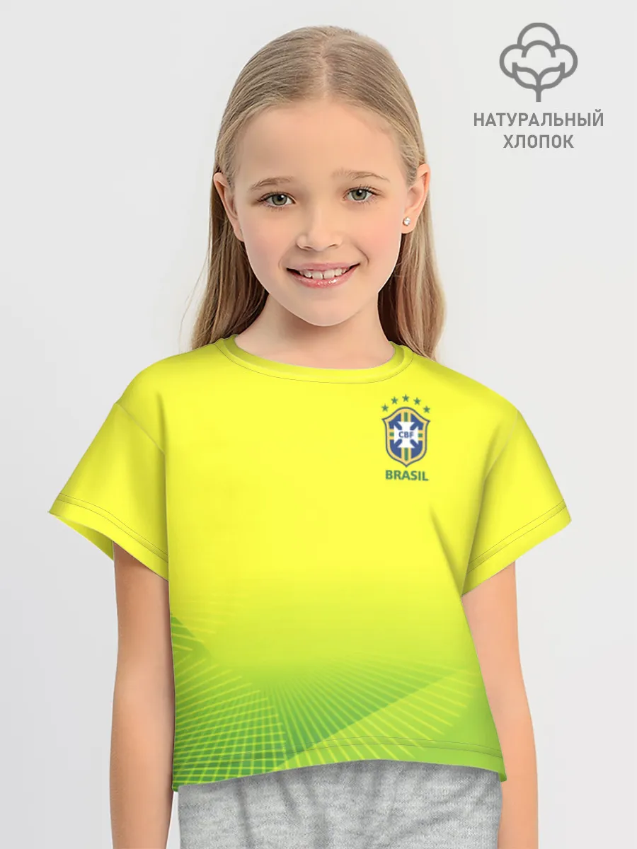 Футболка для девочки укороченная оверсайз хлопок / Football Бразилия