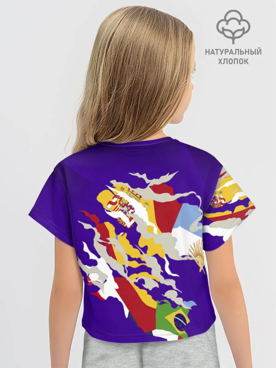 Футболка для девочки укороченная оверсайз хлопок / Fifa World Cup