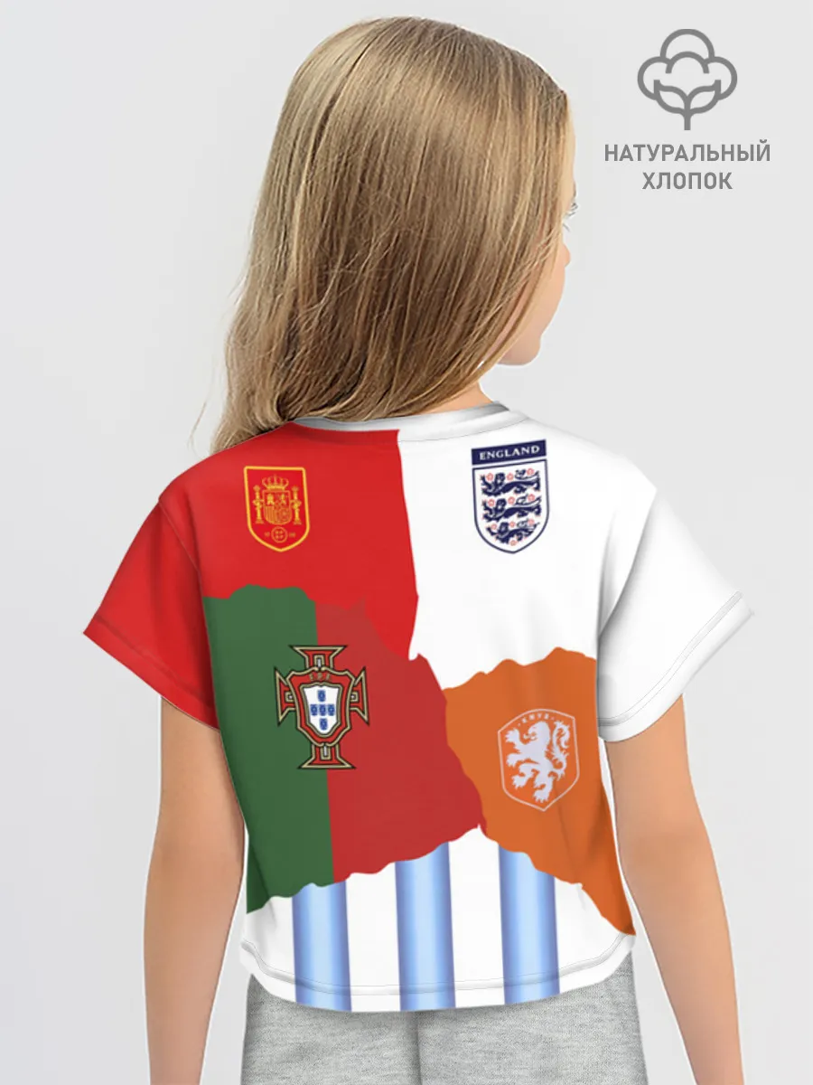 Футболка для девочки укороченная оверсайз хлопок / Fifa коллаж