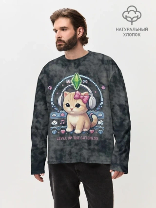 Мужской лонгслив оверсайз хлопок / Я Звезда Ютуб Уу Ага Котик