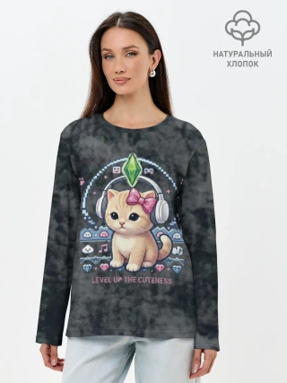 Лонгслив женский. Хлопок / Я Звезда Ютуб Уу Ага Котик