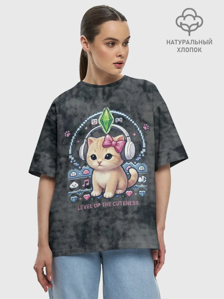 Женская футболка оверсайз хлопок / Я Звезда Ютуб Уу Ага Котик