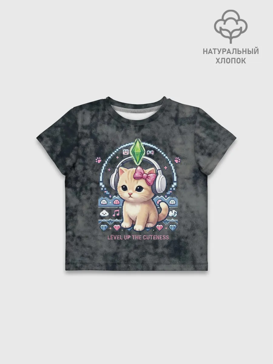 Футболка для девочки укороченная оверсайз хлопок / Я Звезда Ютуб Уу Ага Котик