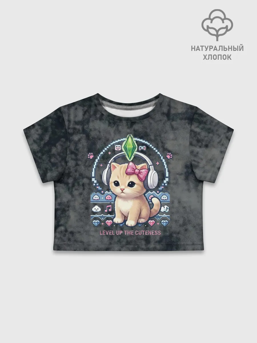 Футболка для девочки укороченная базовая хлопок / Я Звезда Ютуб Уу Ага Котик