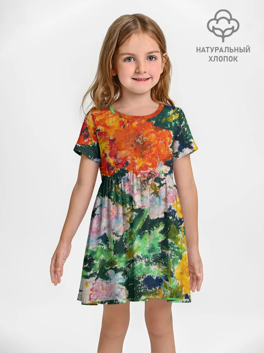 Платье детское отрезное. Хлопок / Orange flowers