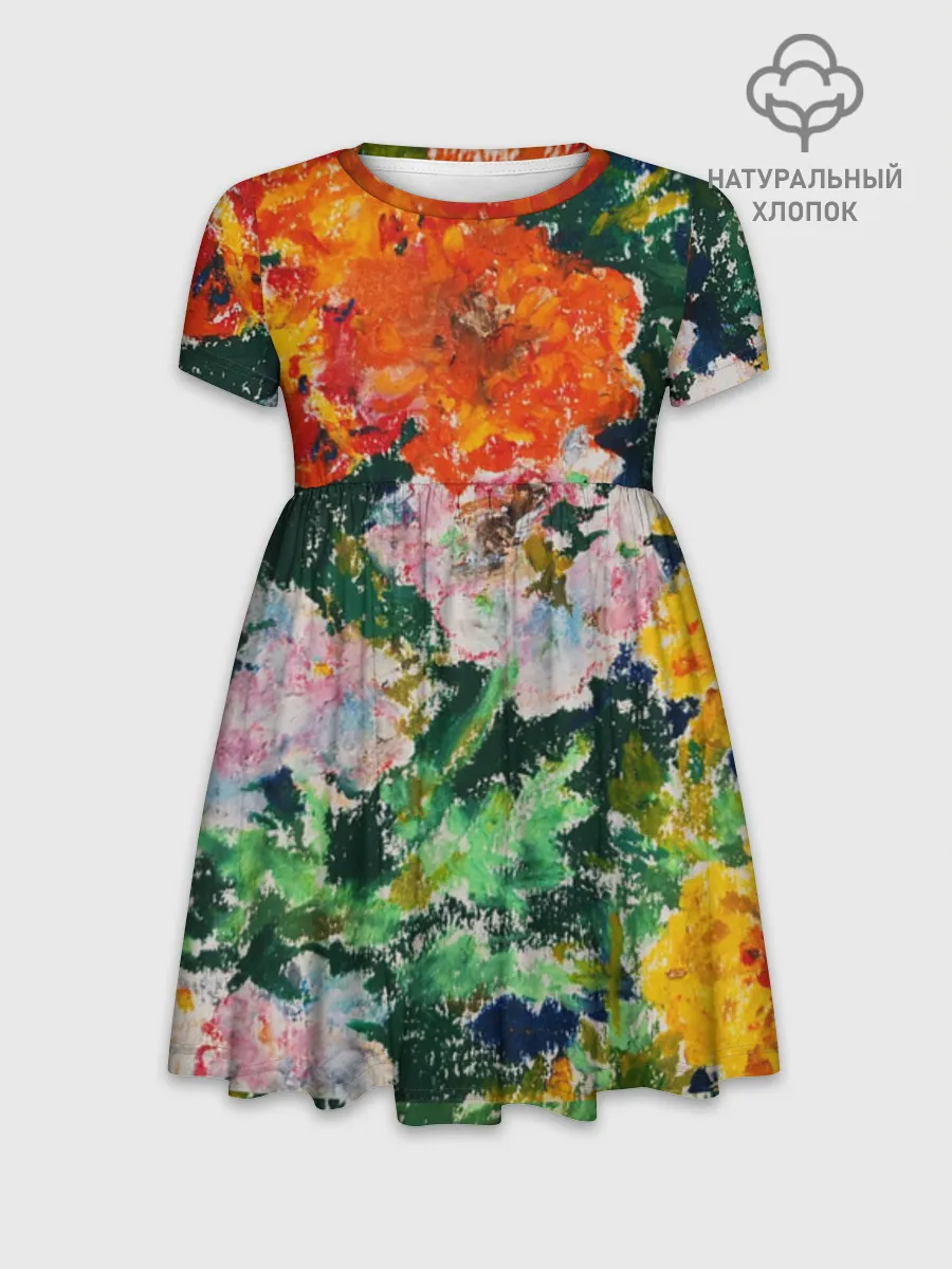 Платье детское отрезное. Хлопок / Orange flowers