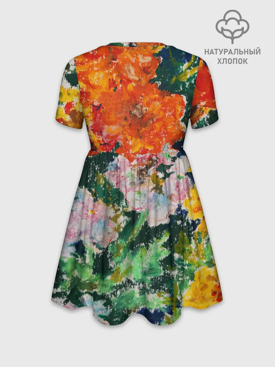 Платье детское отрезное. Хлопок / Orange flowers