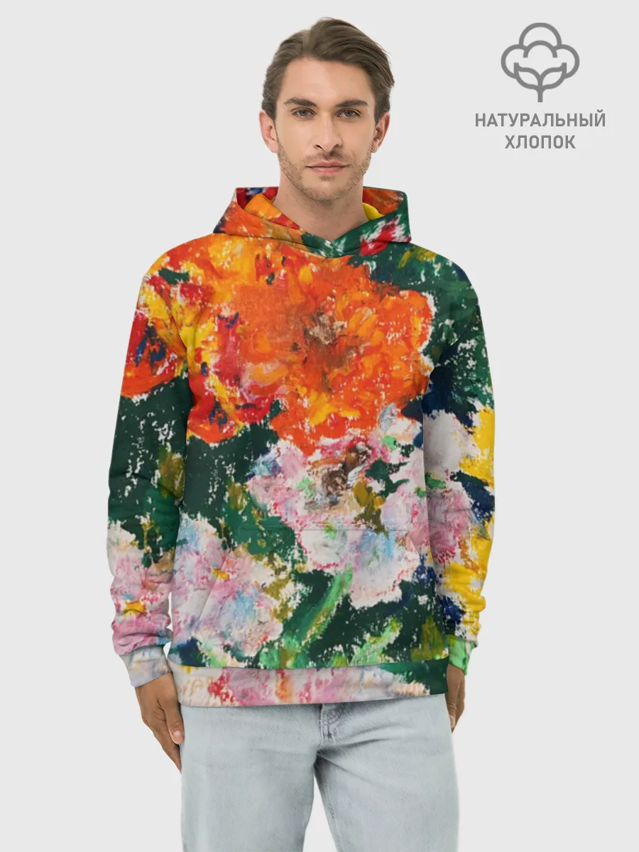 Худи мужской база хлопок / Orange flowers