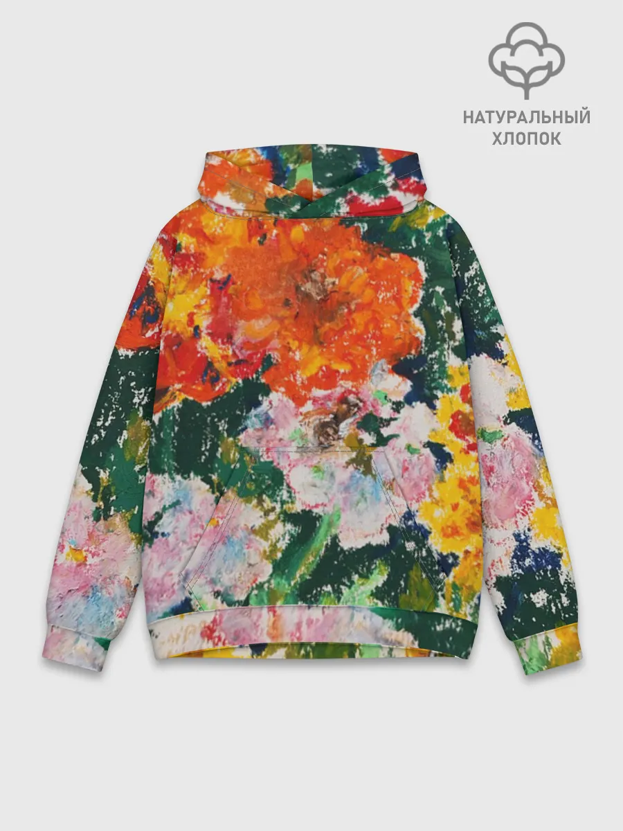 Худи мужской база хлопок / Orange flowers