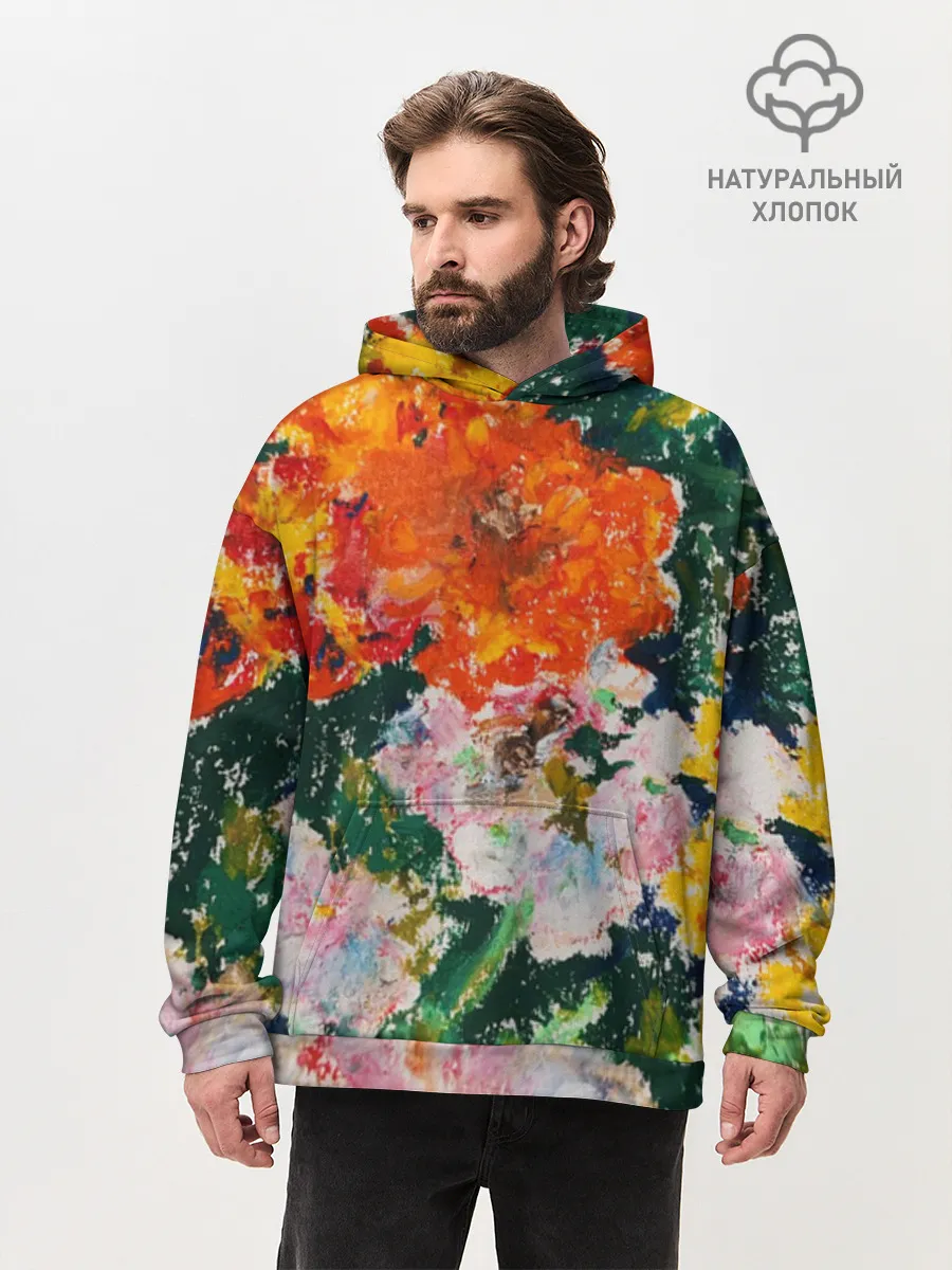 Худи мужской оверсайз хлопок / Orange flowers