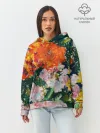 Худи женский оверсайз хлопок / Orange flowers