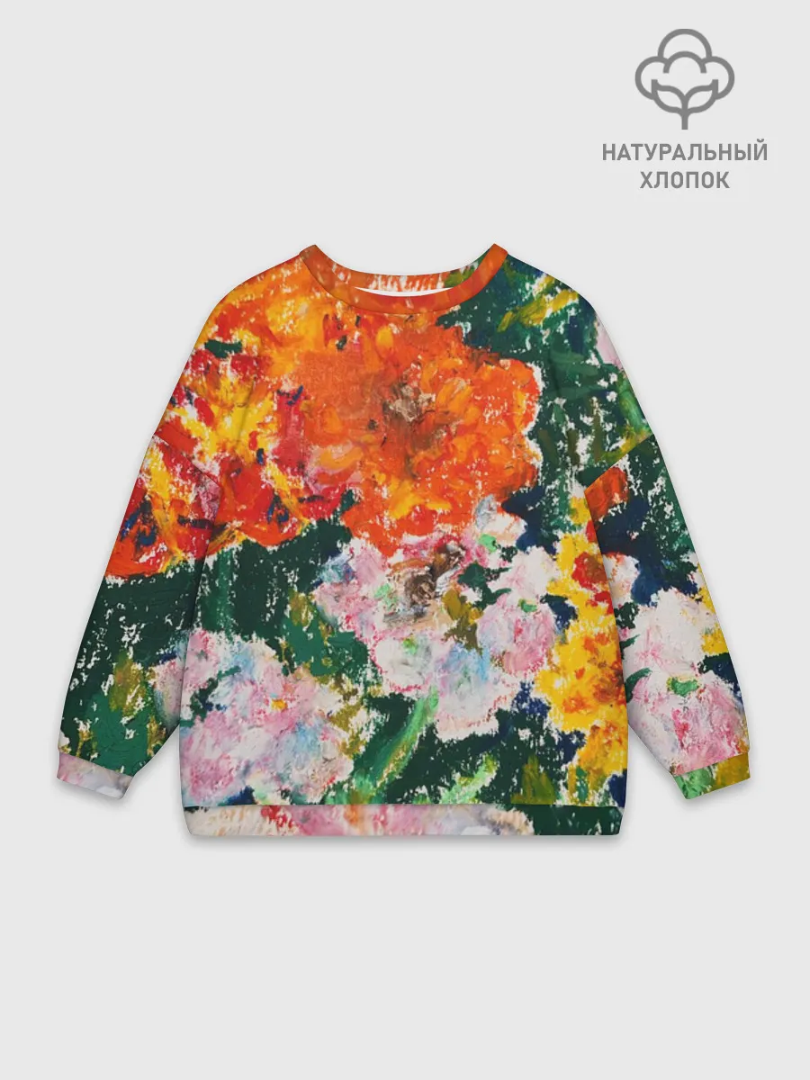 Женский свитшот оверсайз хлопок / Orange flowers