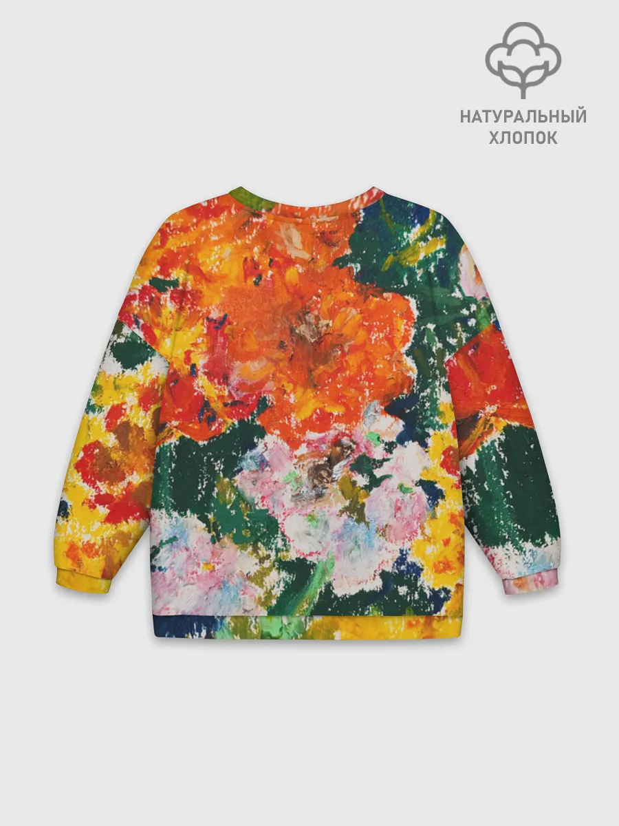 Женский свитшот оверсайз хлопок / Orange flowers