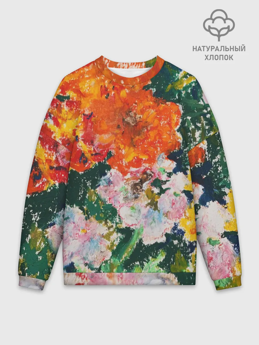 Мужской свитшот оверсайз хлопок / Orange flowers
