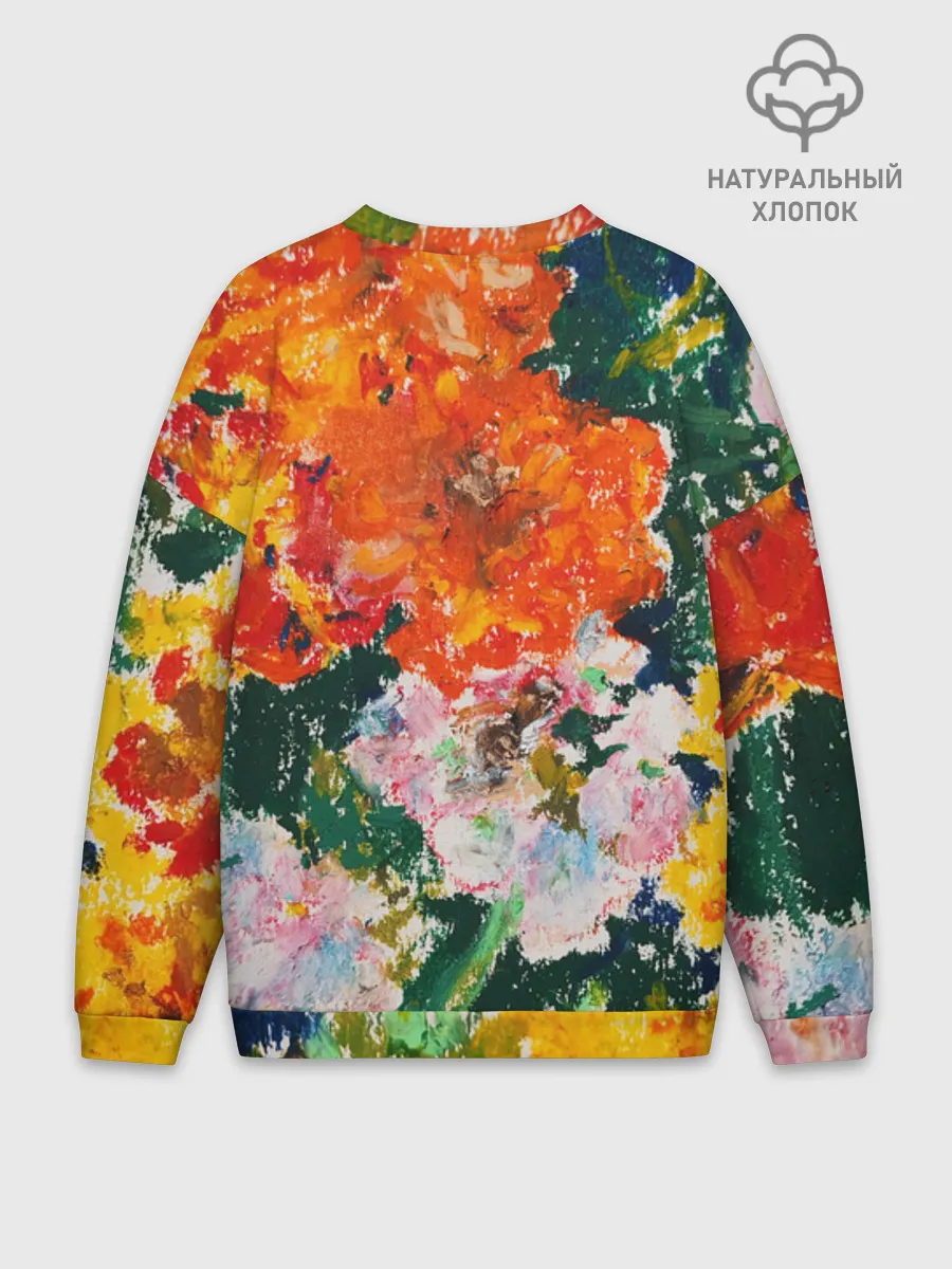Мужской свитшот оверсайз хлопок / Orange flowers