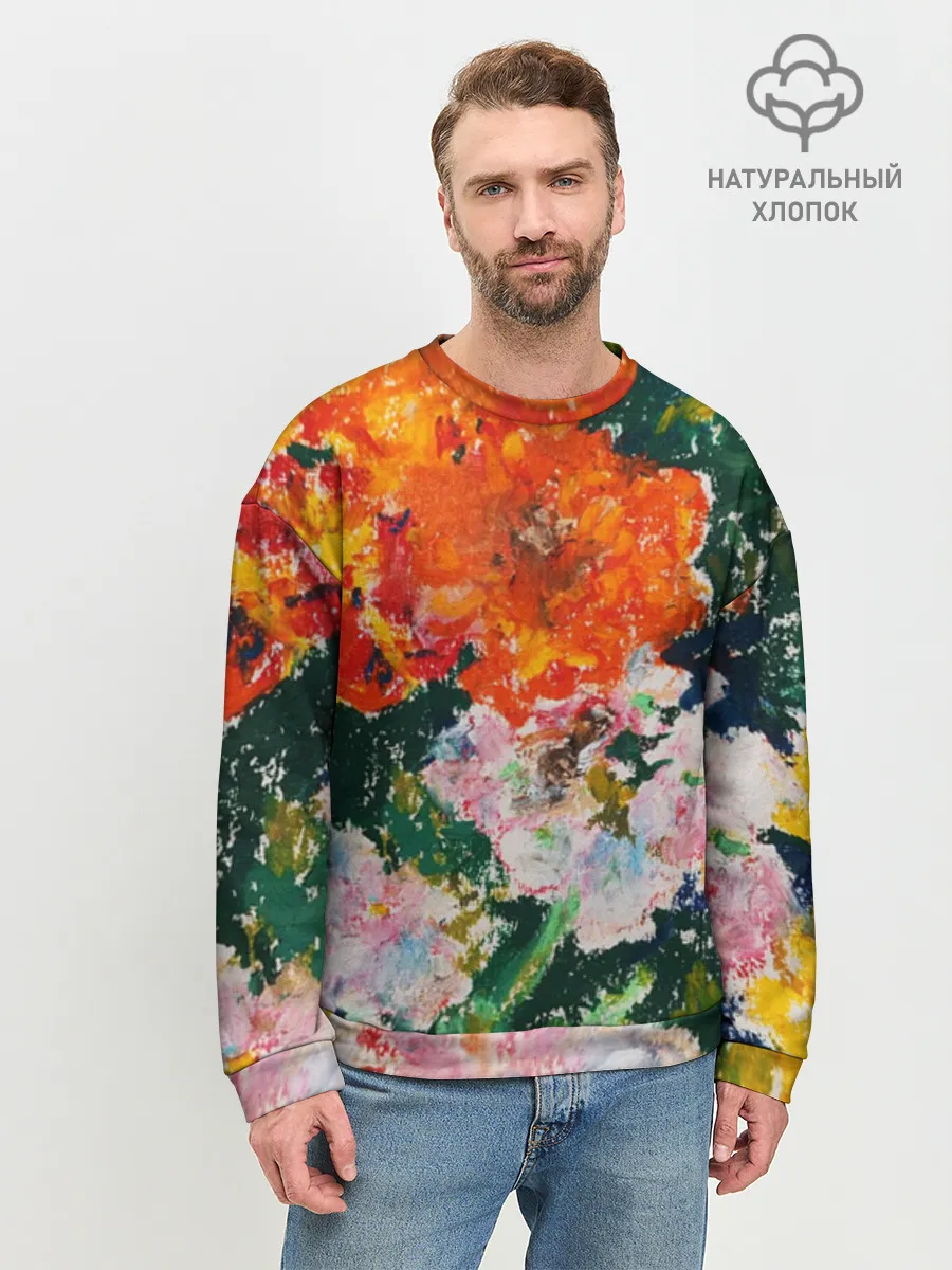 Мужской свитшот база хлопок / Orange flowers