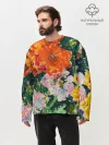 Мужской лонгслив оверсайз хлопок / Orange flowers