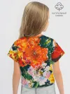 Футболка для девочки укороченная оверсайз хлопок / Orange flowers