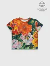 Футболка для девочки укороченная оверсайз хлопок / Orange flowers