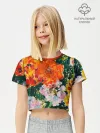 Футболка для девочки укороченная базовая хлопок / Orange flowers
