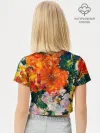 Футболка для девочки укороченная базовая хлопок / Orange flowers