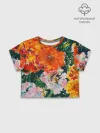 Футболка для девочки укороченная базовая хлопок / Orange flowers