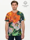 Мужская базовая футболка хлопок / Orange flowers