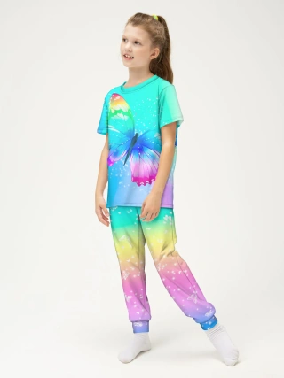 Детская пижама с брюками хлопок / P001_ButterLightBlue