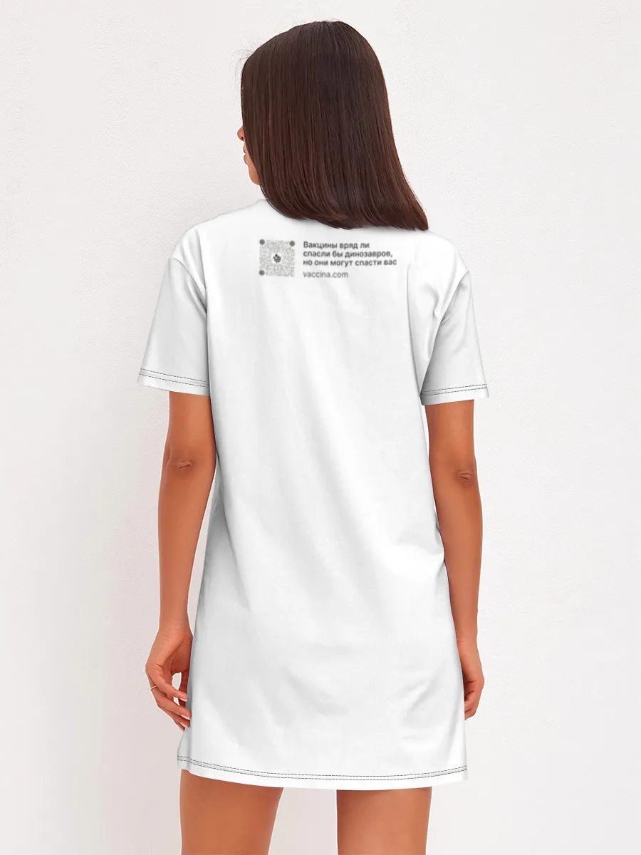 Женское платье хлопок / Динозавр_белый_русский