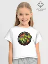 Футболка для девочки укороченная оверсайз хлопок / Динозавр_белый_русский