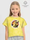 Футболка для девочки укороченная оверсайз хлопок / Динозавр_оранжевый_русский