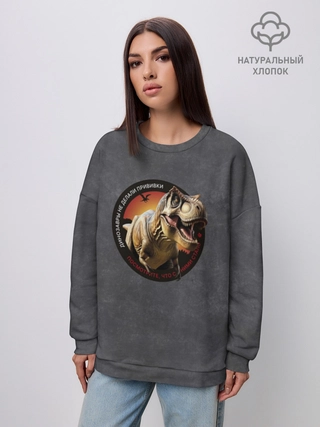 Женский свитшот оверсайз хлопок / Динозавры не делали прививки, 3д (на русском)