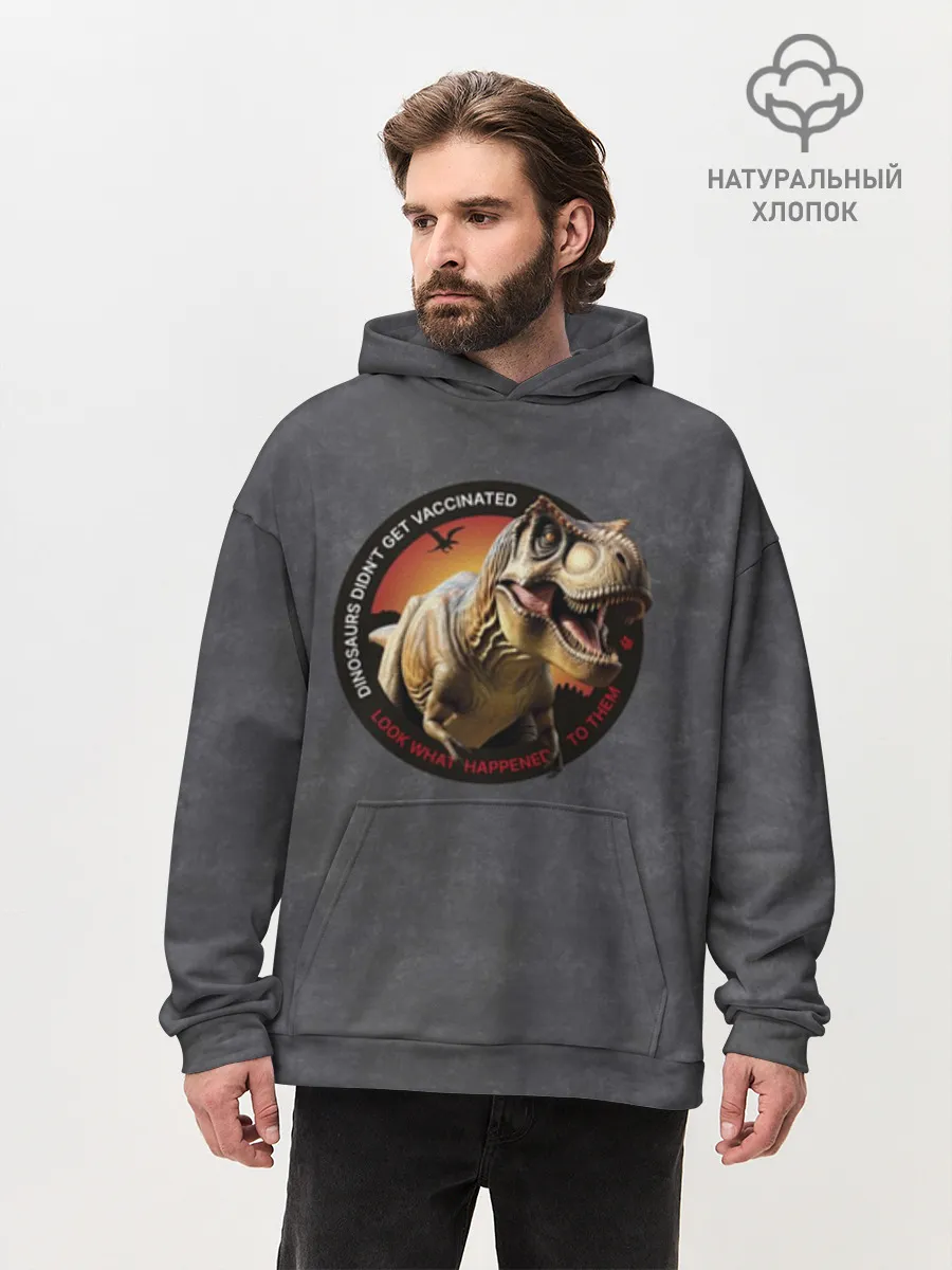 Худи мужской оверсайз хлопок / Динозавры не делали прививки 2 (английский)
