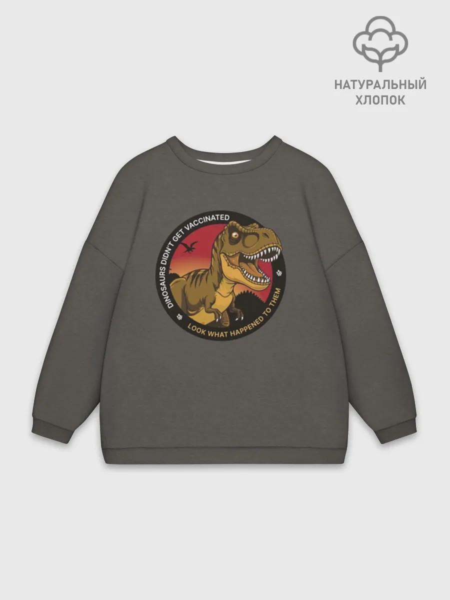 Женский свитшот оверсайз хлопок / Динозавры не делали прививки, 2д (на английском)