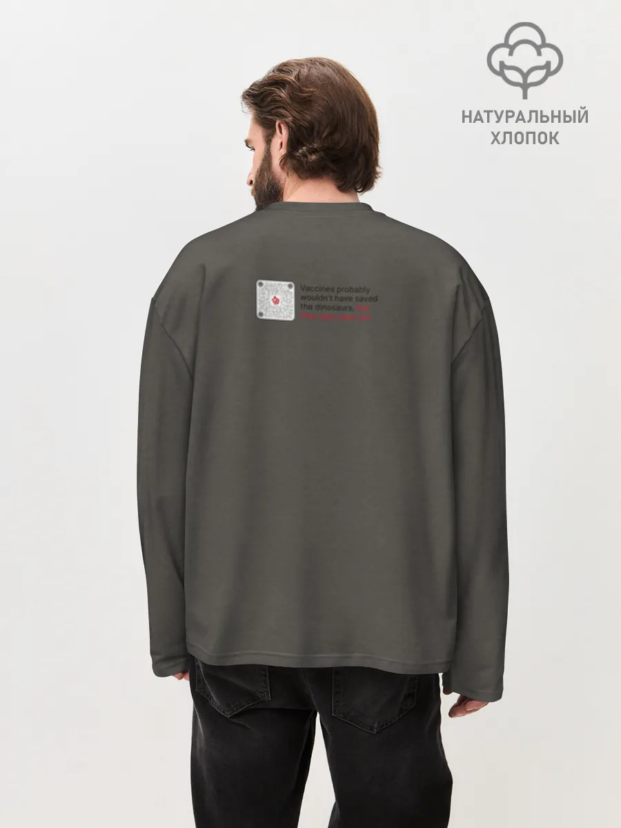 Мужской лонгслив оверсайз хлопок / Динозавры_2D_английский