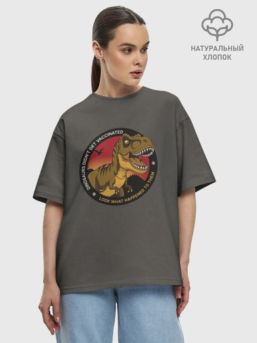 Футболка женская оверсайз премиум / Динозавры_2D_английский