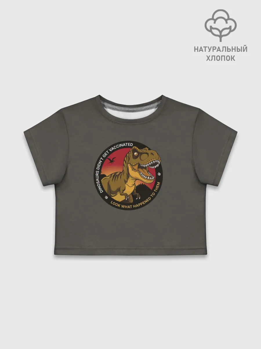 Футболка для девочки укороченная базовая хлопок / Динозавры_2D_английский