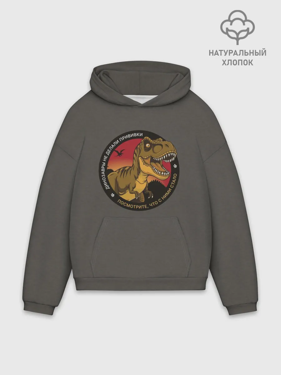 Худи мужской оверсайз хлопок / Динозавры не делали прививки 4 (русский)