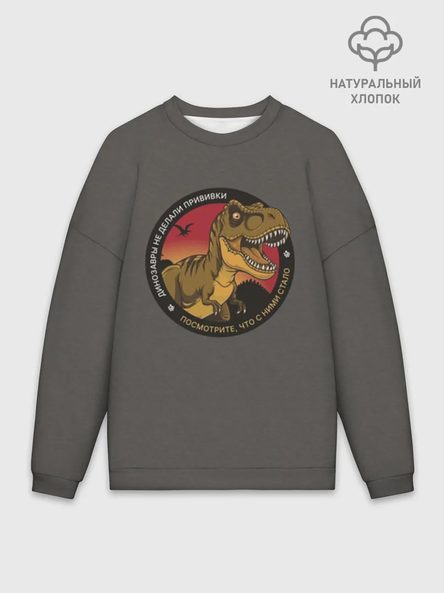 Мужской свитшот оверсайз хлопок / Динозавры не делали прививки 4 (русский)