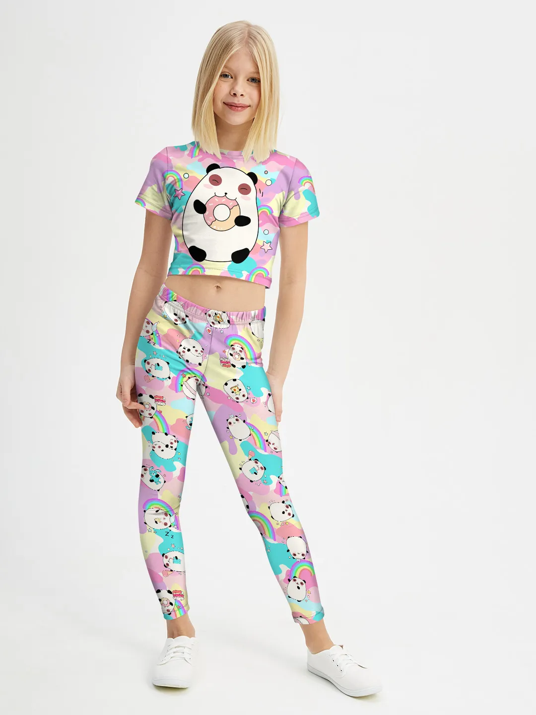 Дев.спорт.костюм с леггинсами / P001_PandaPinkBlue